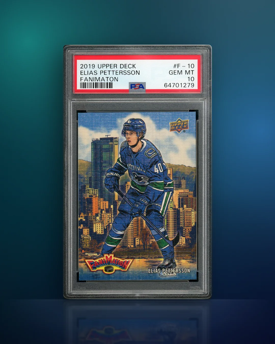 An Elias Pettersson card on a lagoon Aurora background